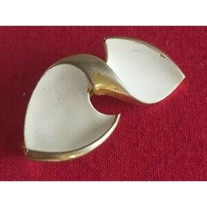 Vintage Mid Century retro Gold tone White Enamel Pin Brooch Twist Bow